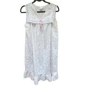 Katz Vintage Floral Nightgown Lace Trim Ruffle Hem Sleeveless Women's sm